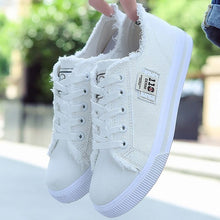 Load image into Gallery viewer, White canvas shoes Women Sneakers Flat Girl 12-18 years old Casual Female Summer Lace Up Large size 35-42 Zapatos Mujer