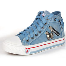 Load image into Gallery viewer, Vulcanize Shoes Women Canvas Chic High Top Denim Leisure Footwear Womens All-match Flat Zipper Walkin Korean Ladies Breathable
