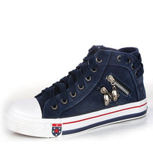 Load image into Gallery viewer, Vulcanize Shoes Women Canvas Chic High Top Denim Leisure Footwear Womens All-match Flat Zipper Walkin Korean Ladies Breathable