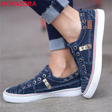 Load image into Gallery viewer, MORAZORA 2020 big size 35-43 women flat shoes spring summer canvas shoes round toe slip on comfortable casual shoes woman