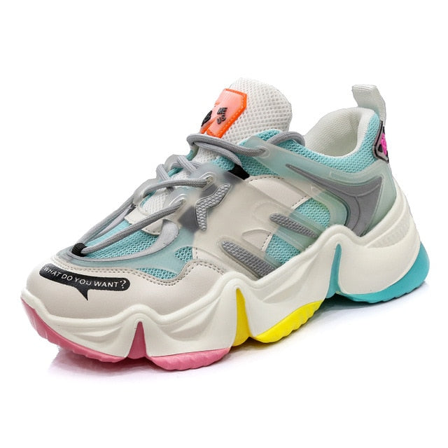 2020 Hot Summer Women Sneakers Vulcanize Breathable Rainbow Color Fashion Casuals Height Increasing Female Chunky Ladies Shoe